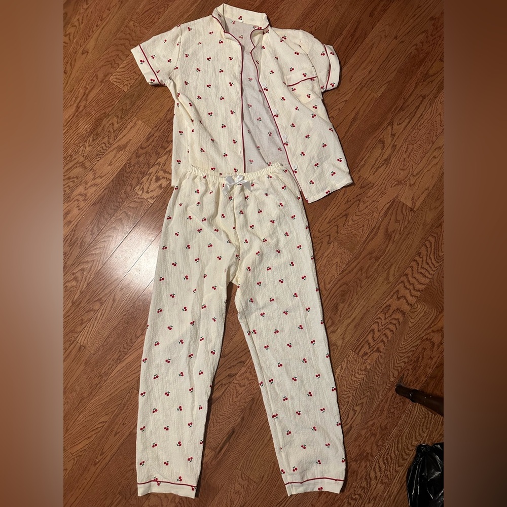 Tan Cherry Print Pajama Set